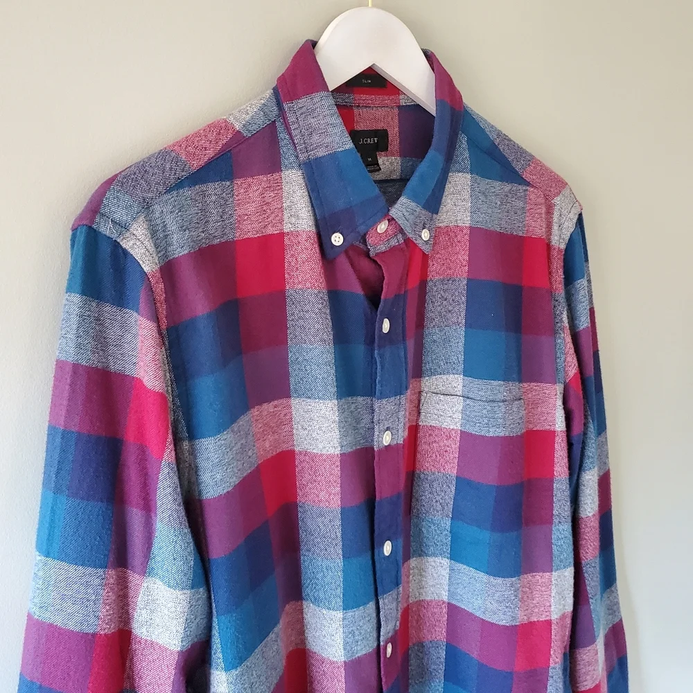 J. Crew M Ivy League Preppy Country Plaid Flannel Slim Fit Button Down Shirt